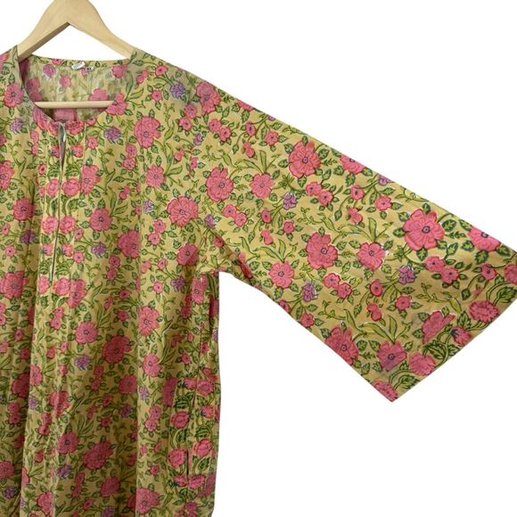Kilol X-Large Hand Block Large Kaftan Dress Pockets Floral Pullover Womens - Picture 9 of 15